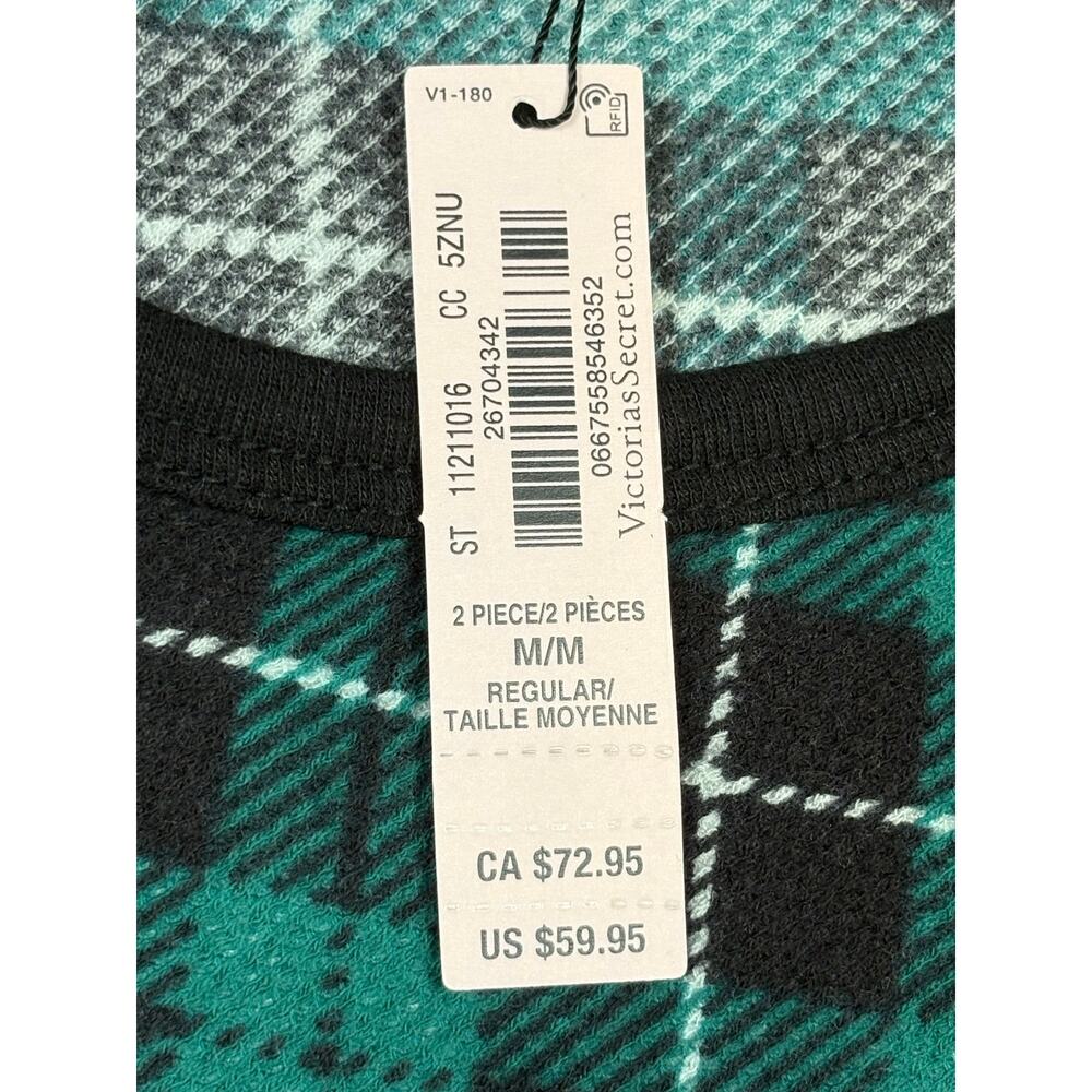 NWT Victoria’s Secret Waffle Knit Thermal 2 Piece Plaid Pajama Set Women's Med - Picture 9 of 11